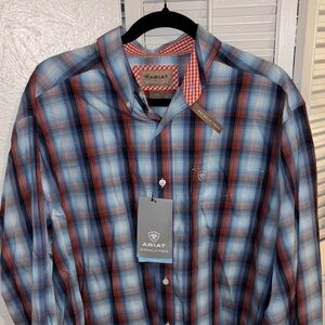 Ariat Men's Orange and Blue Plaid Button Down Shirt
